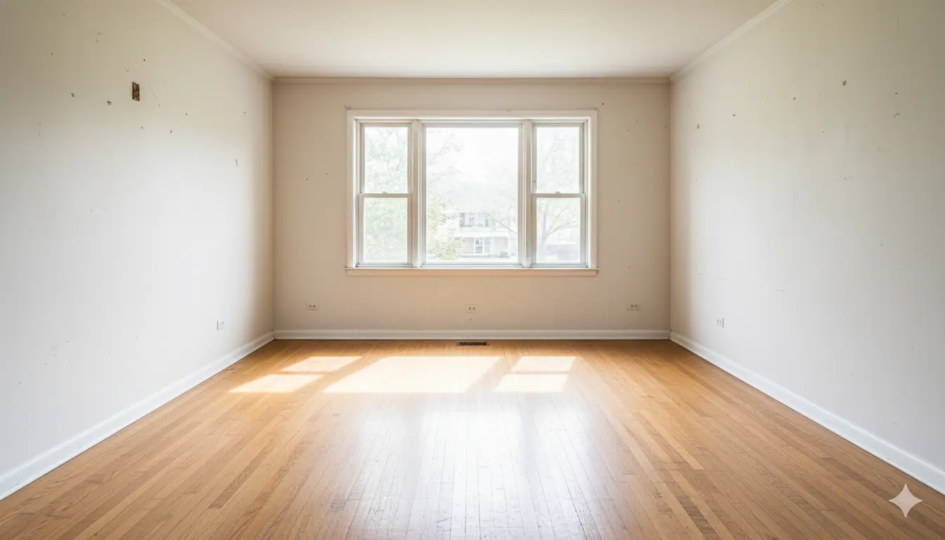 Same living room, empty and clean after removal